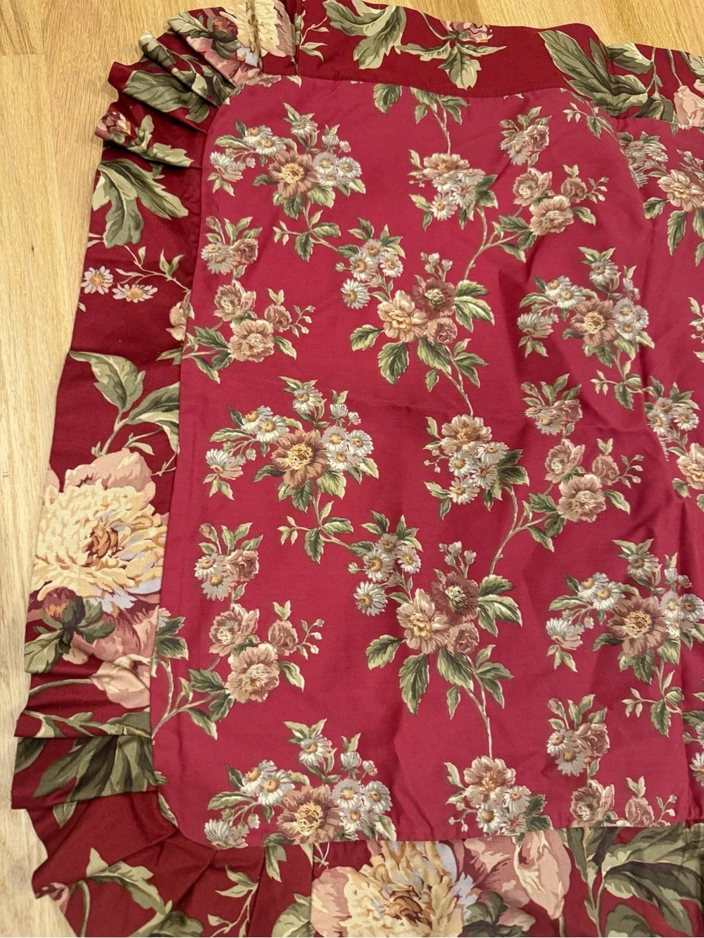 Waverly Forever Yours Burgundy Sham with a ruffled edge